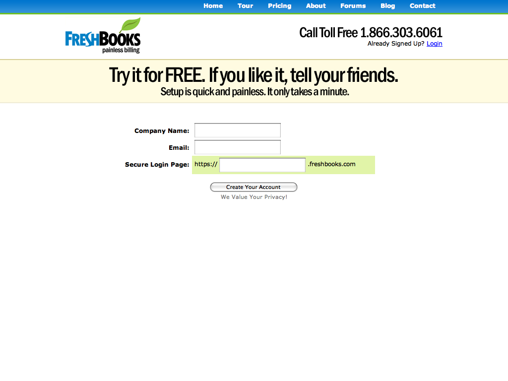 Signup for FreshBooks